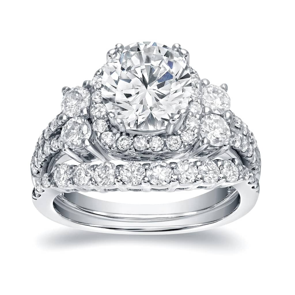 Auriya Platinum 2 1/3ctw Halo Diamond Engagement Ring Set Certified