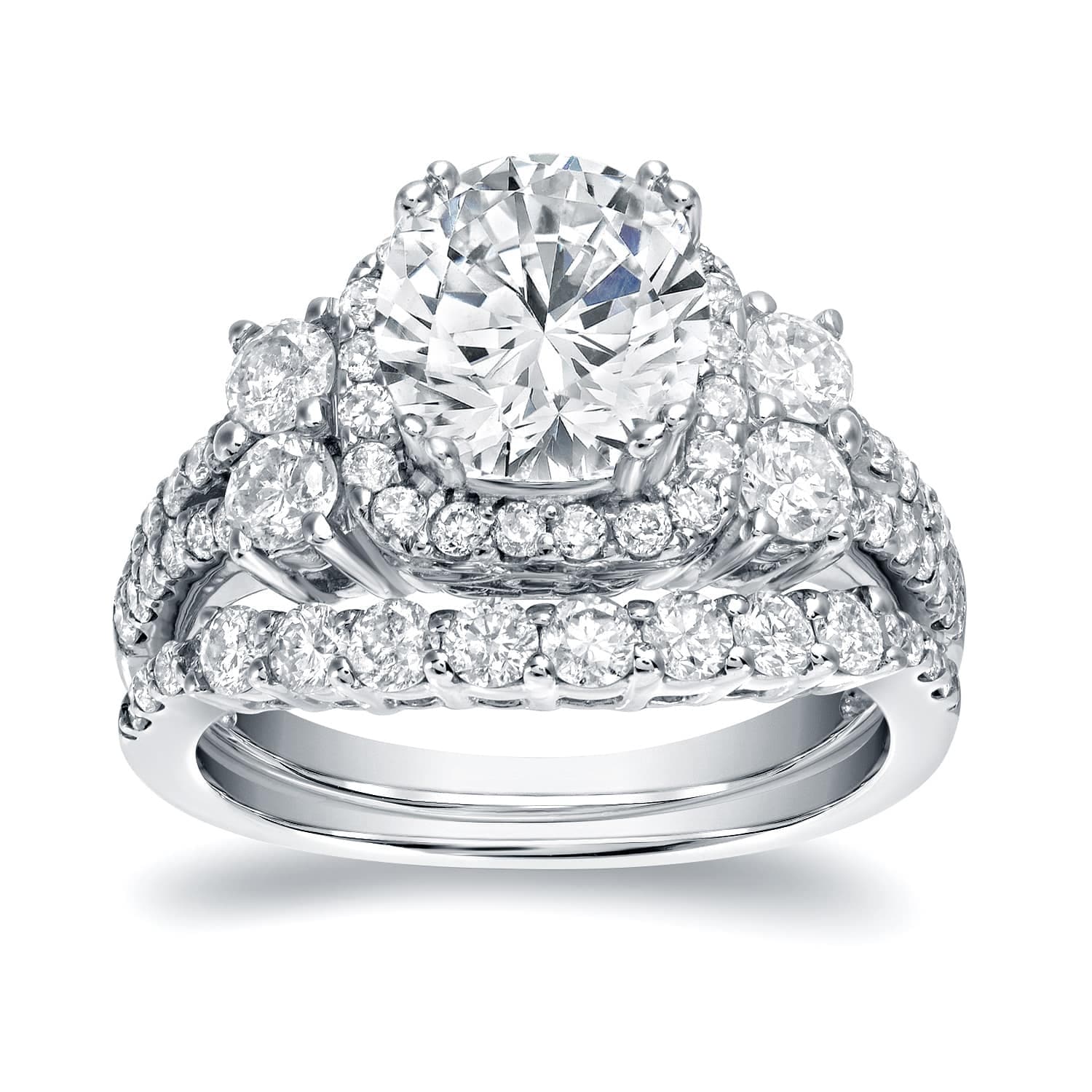 Auriya Platinum 2 1/3ctw Halo Diamond Engagement Ring Set Certified