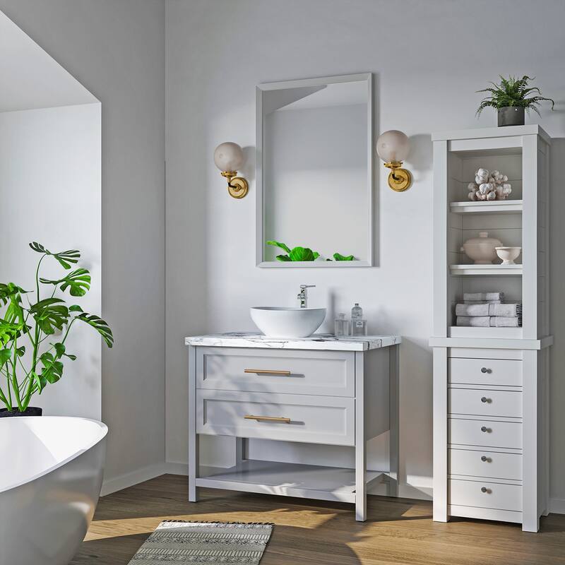 Sinber White Ceramic Countertop Bathroom Vanity Vessel Sink