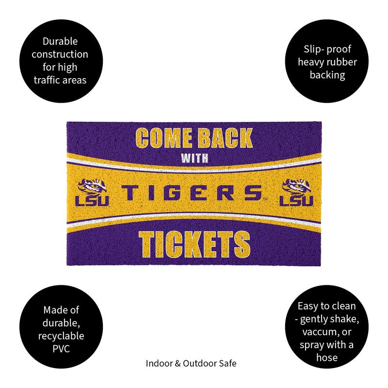 Louisiana State University 28 in. x 16 in. PVC "Come Back With Tickets" Trapper Door Mat