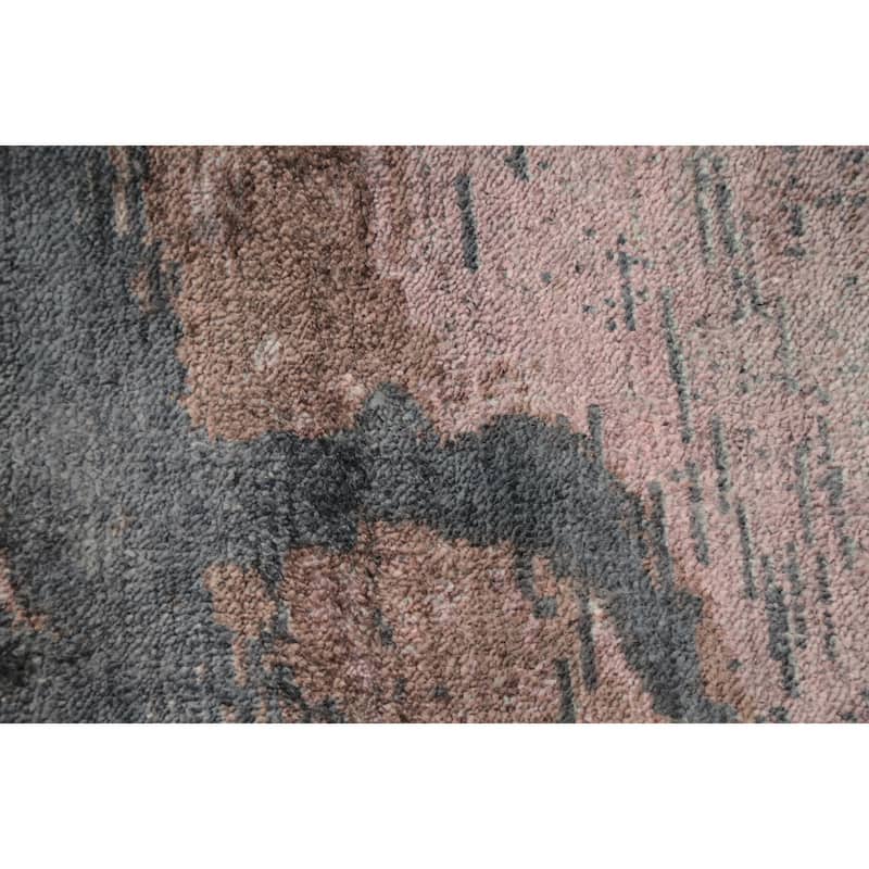 Hand Knotted Oriental Viscose Silk Carpet Modern Pictorial Pink Abstract Area Rug - 7' 9'' X 5' 7''