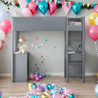 Twin Size Teddy Fleece Loft Bed Wood Bed