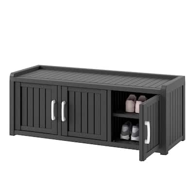 120 Gal. Double Door Locker with 3 Barn Doors Indoor and Outdoor Entryway Storage Bench