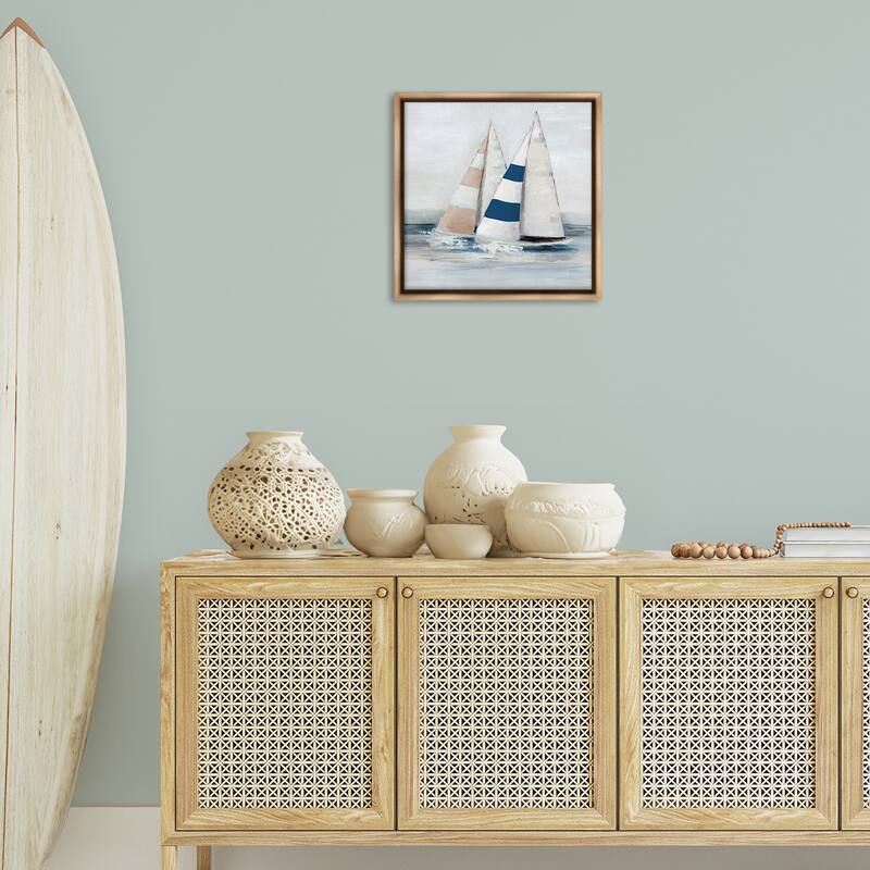 Stupell Striped Sailboat Duo Framed Floater Canvas Wall Art Design By Sally Swatland