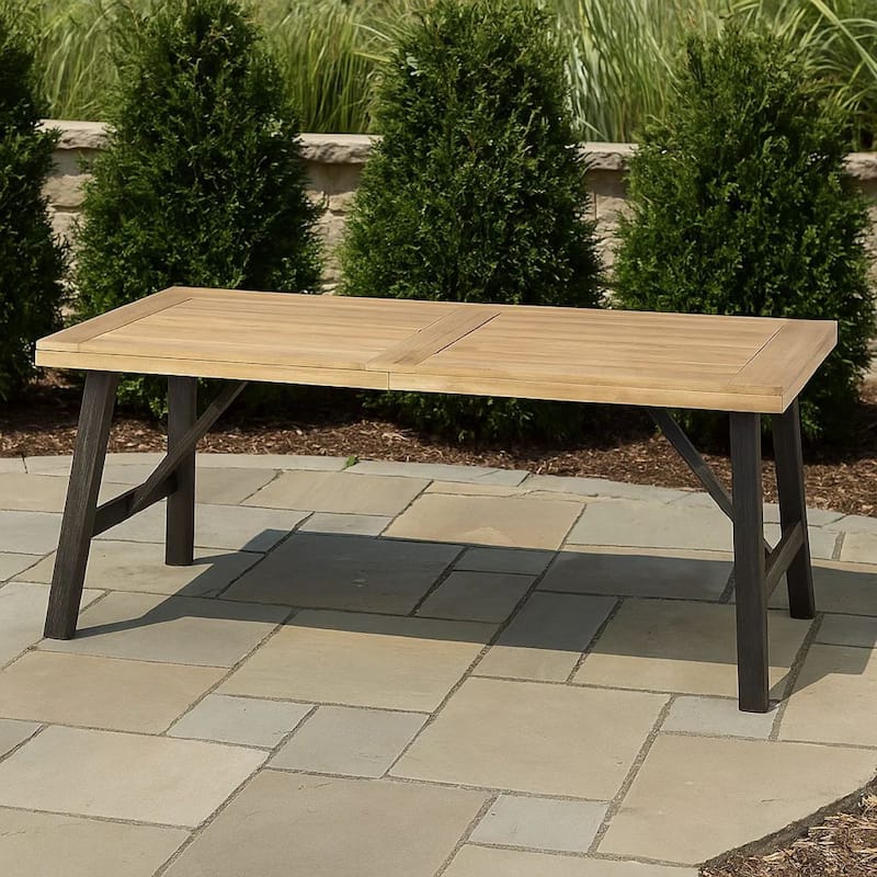 Wren Outdoor Dining Table, Rectangular 71 Inch, Brown and Black Wood
