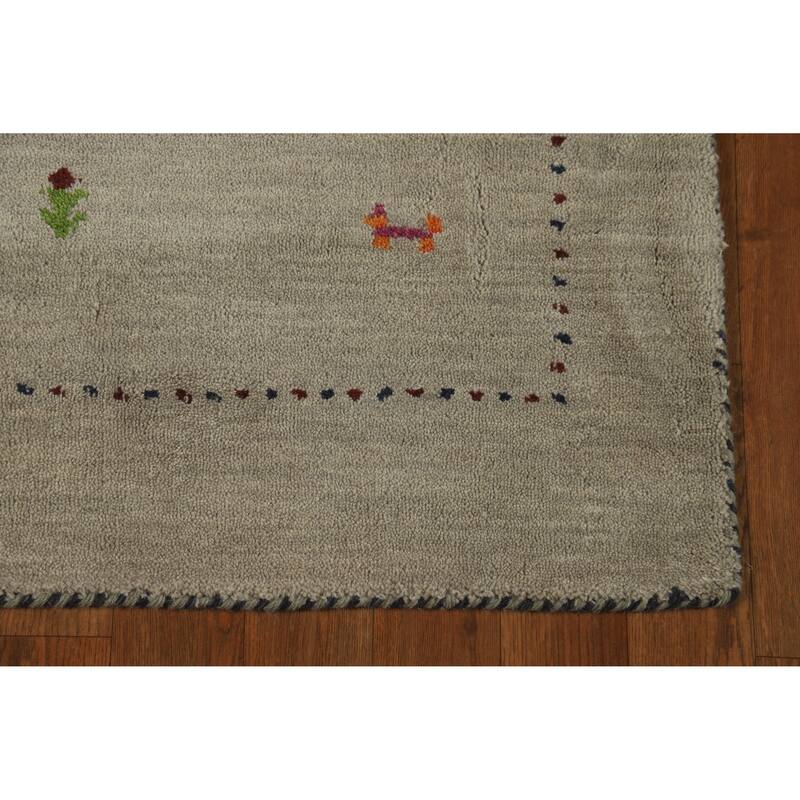 Hand Knotted Oriental 100% Wool Carpet Tribal Animal Pictorial Beige & Ivories Gabbeh Area Rug - 4' 11'' X 3' 1''