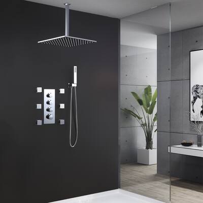 Thermostatic Complete Shower System With Embedded Valve - 24.40W inches X 17.71D inches X7.48H inches