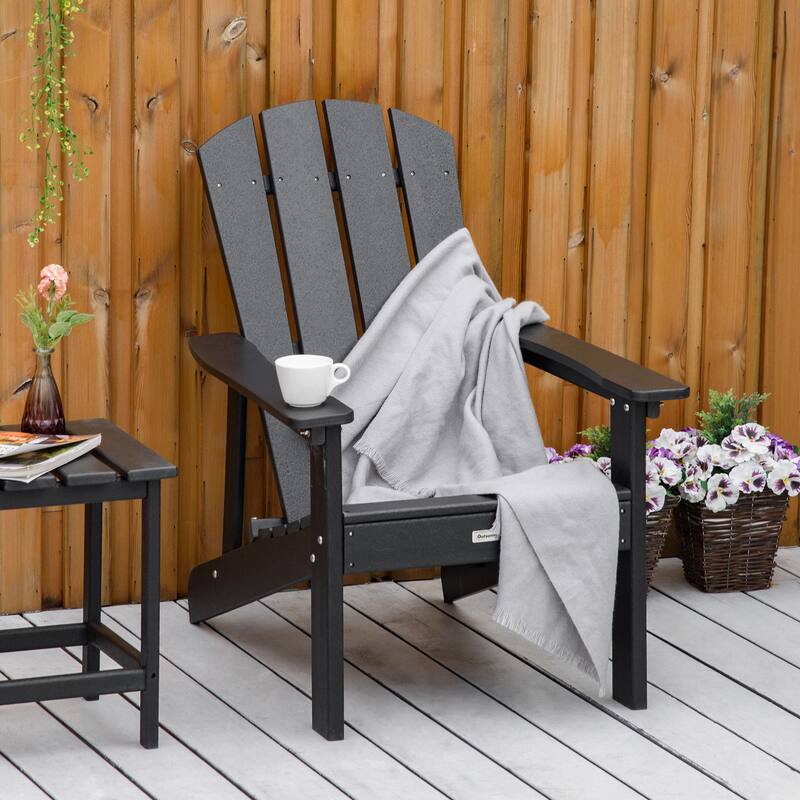 Outsunny Plastic Adirondack Chair, HDPE Fire Pit Chair with High Back for Backyard, Garden