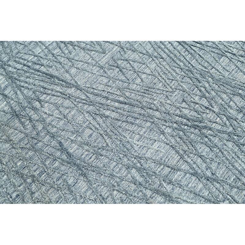 Hand Knotted Textured Blue,Gray Tibetan Wool Modern Oriental Area Rug - 4' 1'' x 6' 1''