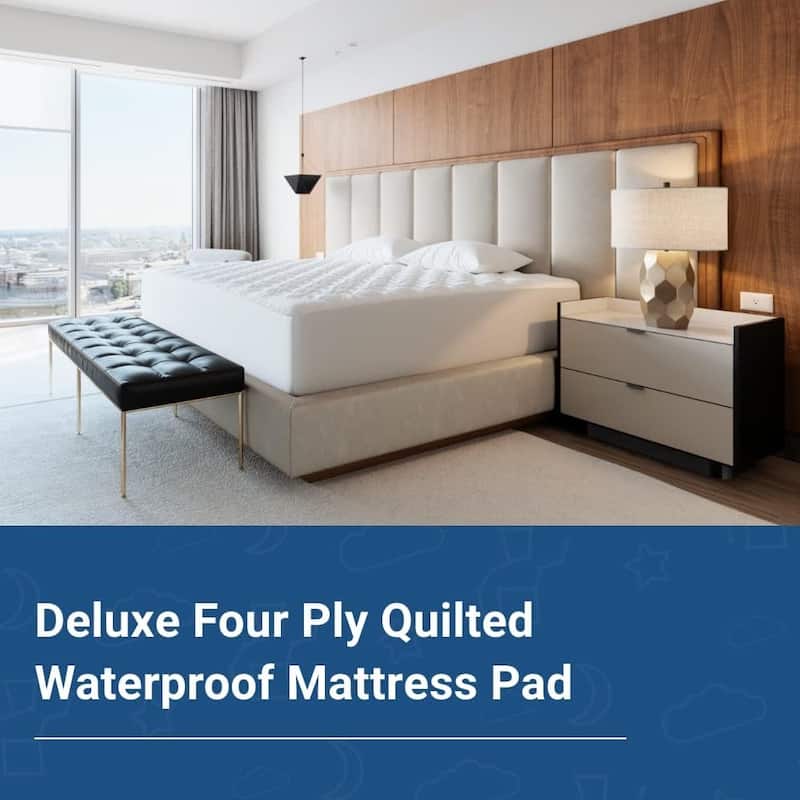Waterproof Mattress Pad, Deluxe Quilted Fitted Mattress Topper, Breathable, Quiet, Comfortable Allergen Barrier Stretches to 16"