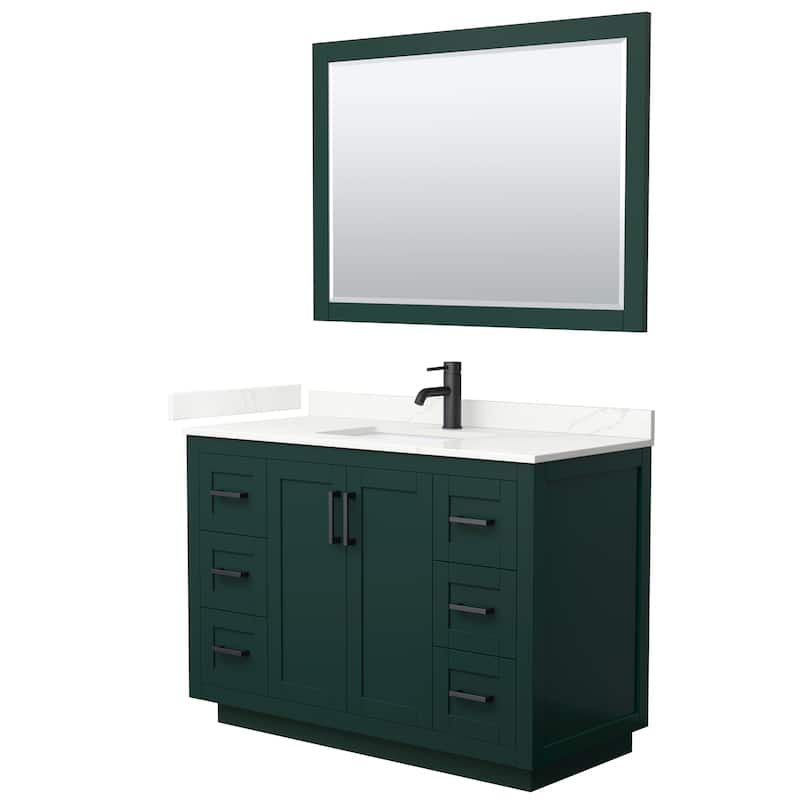 Miranda 48-inch Single Vanity, Quartz Top, 46-inch Mirror - Green, Black Trim, Giotto Quartz Top