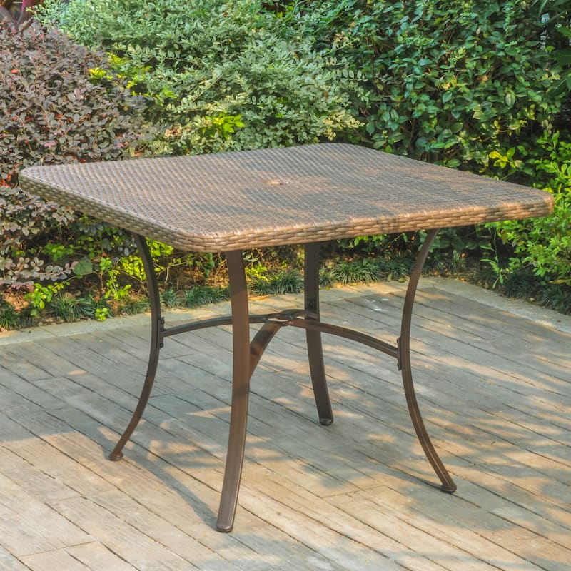 International Caravan Barcelona Resin Wicker/Aluminum 39-inch Square Outdoor Dining Table - Antique Brown