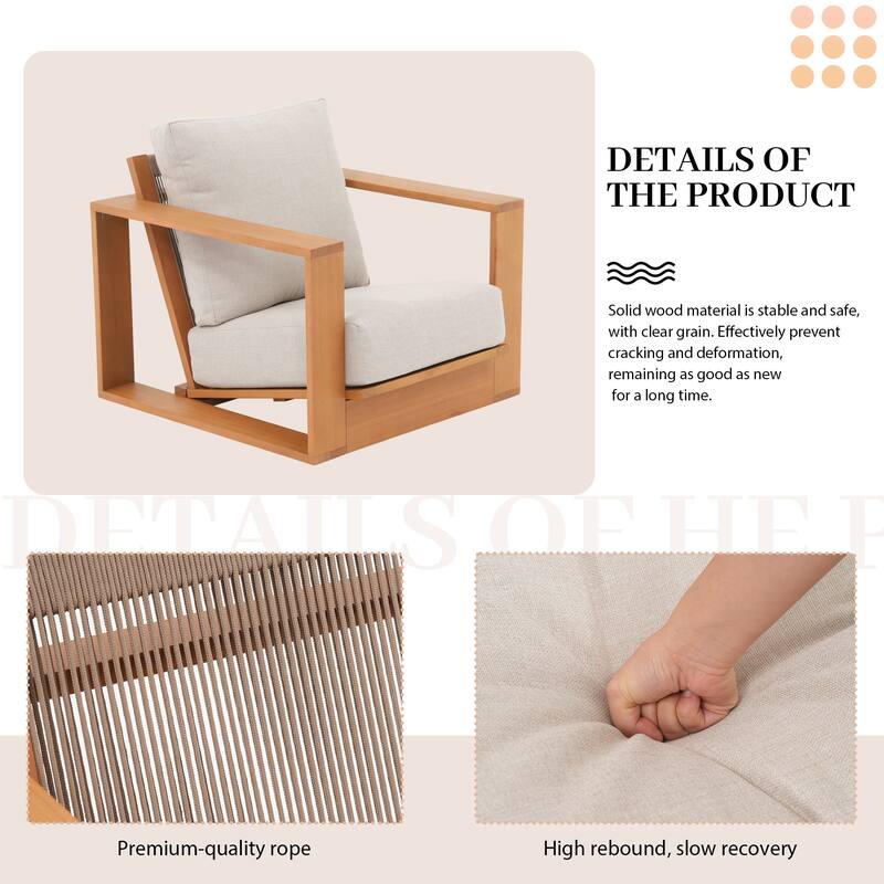 Outdoor Conversation Set 4-Piece Eucalyptus Wood 3-Seater Sofa Weather‑resistant Rope Weave with Coffee Table