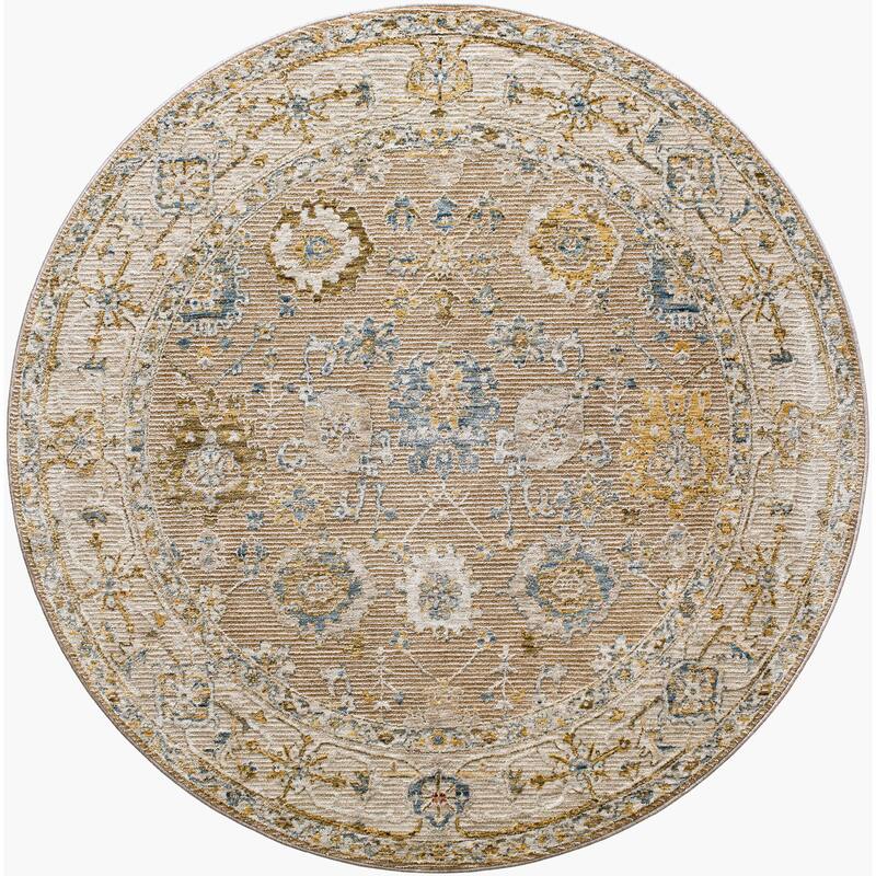 Livabliss Traditional Reina Medallion Area Rug - 7'10" x 7'10" Round - Tan