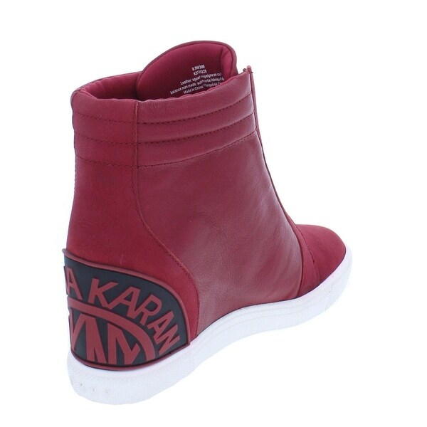 dkny red wedge sneakers