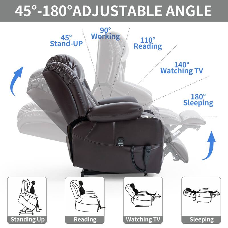 Brown Power Lift Vibration Massage Recliner