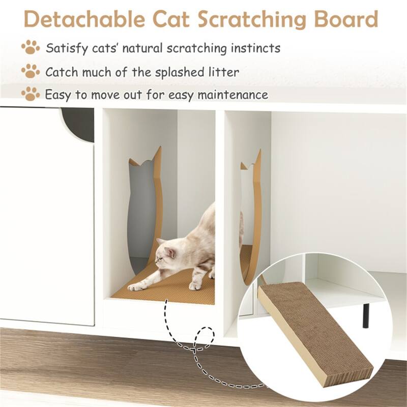 Hidden Cat Litter Box Cabinet With Storage And Scratch Pad