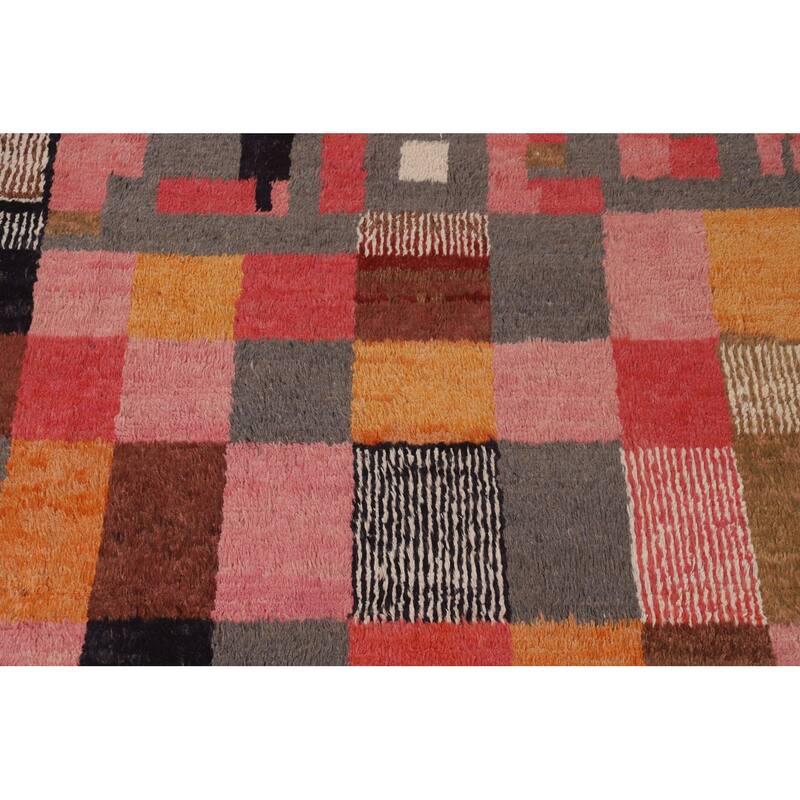 Checkered Moroccan Oriental Area Rug Hand-Knotted Wool Carpet - 7'11" x 10'0"