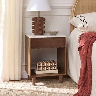 SAFAVIEH Lyubov Nightstand with Drawer, Shelf & Marble Top