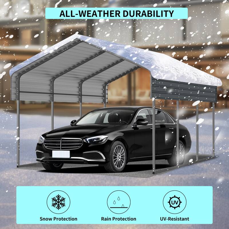 10x15 FT Metal Carport with Enhanced Base and Galvanized Steel Roof, Heavy Duty Outdoor Garage Car Shelter for Car and Truck