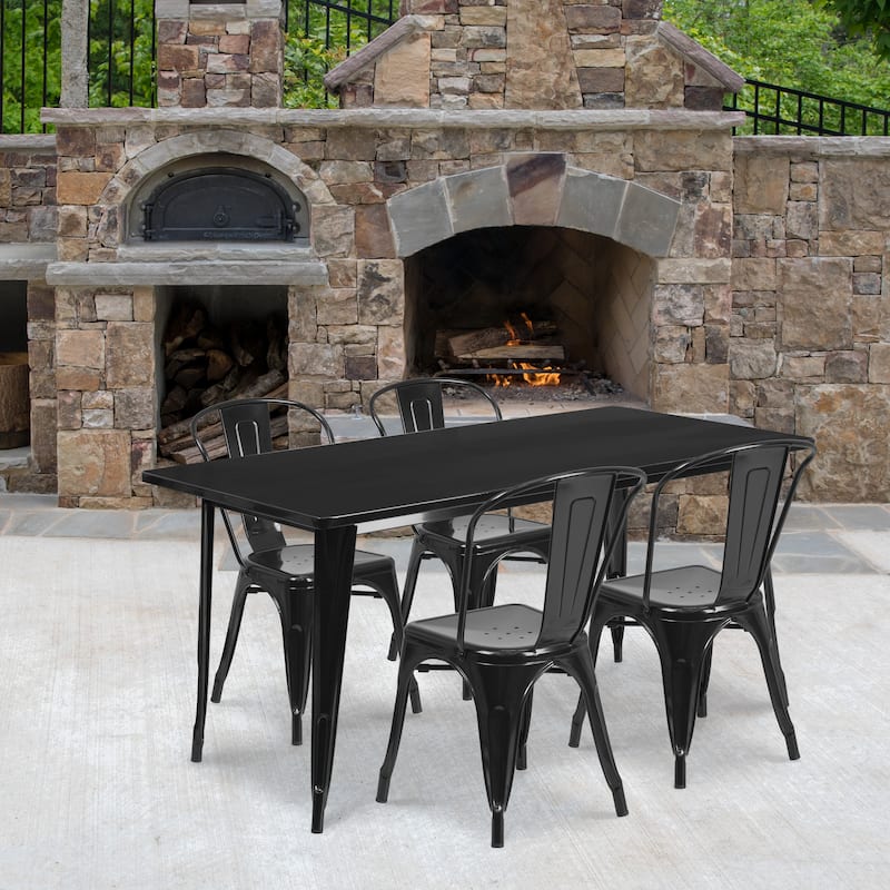 Metal Indoor/ Outdoor Table and Stackable Chair Set