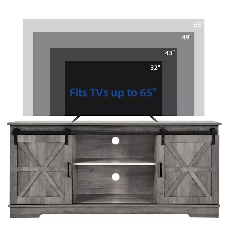 Rustic TV Stand Cabinet for TVs Up to 65 Inch with Sliding Barn Door - 58 inches