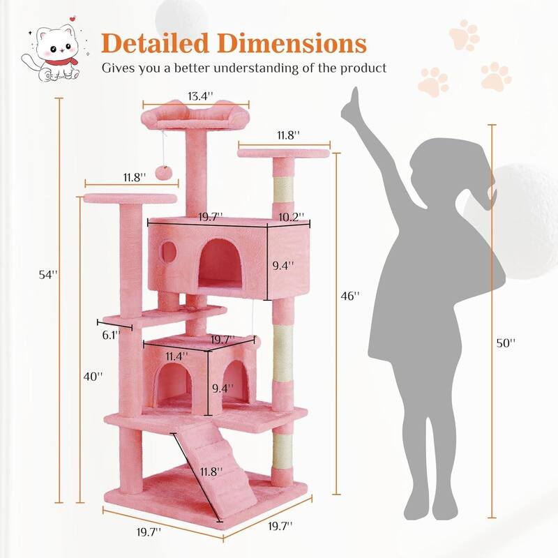 Dovelina 54in Cat Tree Tower Indoor apartment with ladder&plush toys