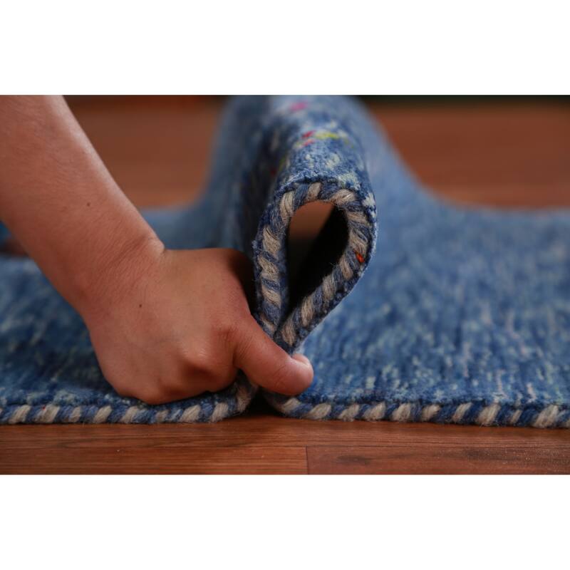 Hand Knotted Oriental 100% Wool Carpet Tribal Tribal Navy Blue & Blues Gabbeh Runner Rug - 9' 10'' X 2' 7''