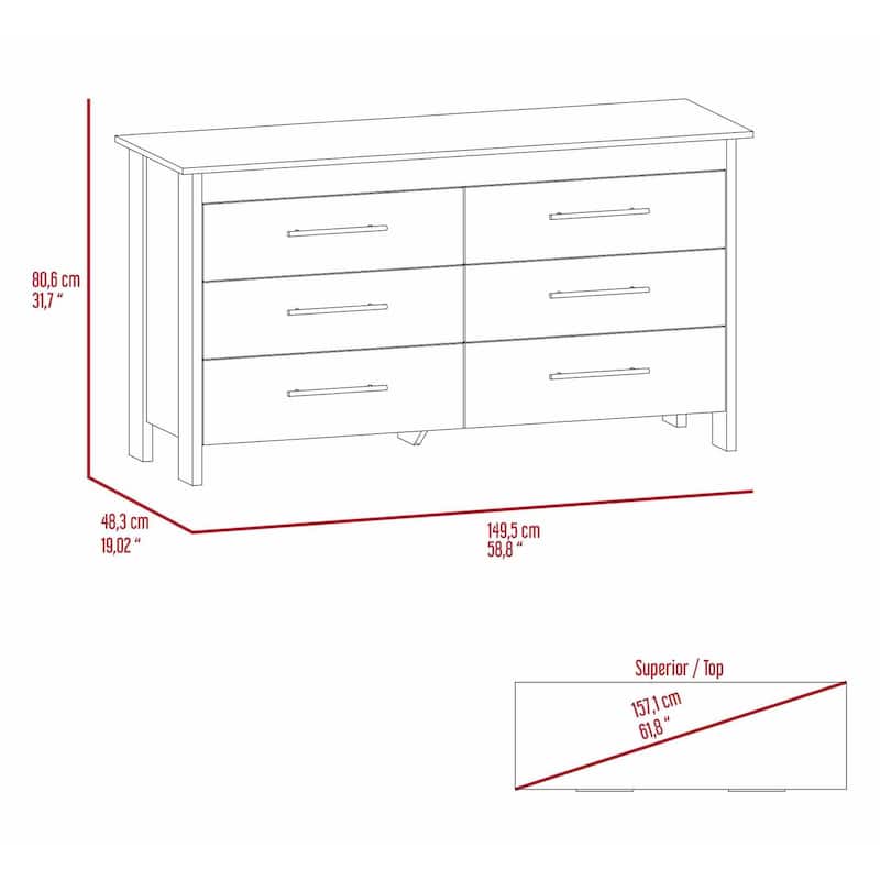 Southington 6-Drawer Rectangle Dresser Light Oak and White