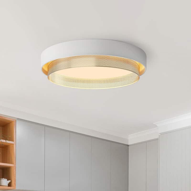 Modern Round Tiered Mesh Design LED Flush Mount Bedroom Ceiling Light - White & 3000K