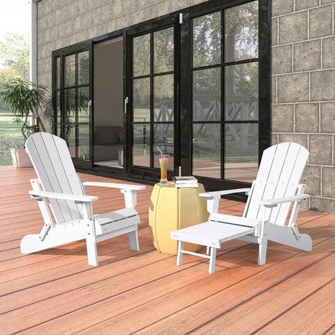 Hurley Folding Poly Adirondack Chair with Pull-out Ottoman, Set of 2