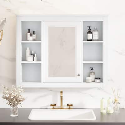 35'' x 27.5'' Modern Bathroom Wall Medicine Cabinet, Wall Mounted Bathroom Storage Cabinet with Mirror and 6 Open Shelves - N/A