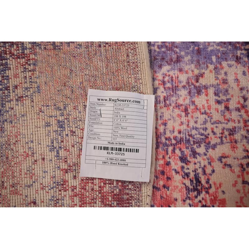 All-Over Abstract Modern Round Area Rug Hand-Knotted Wool Carpet - 6'6" x 6'6"
