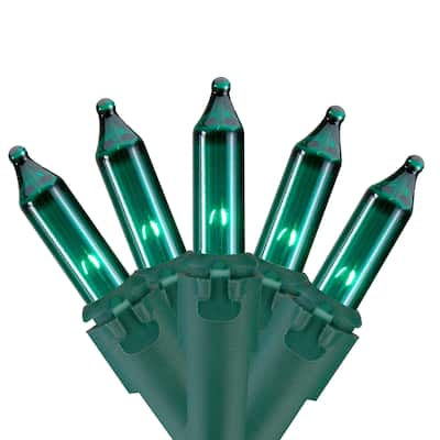 100 Mini Christmas Lights - 35 ft Green Wire