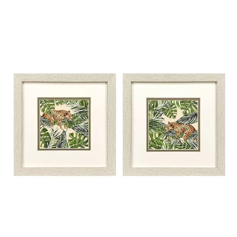HomeRoots Set Of Two Jungle Hangout Distressed White Framed Wall Art