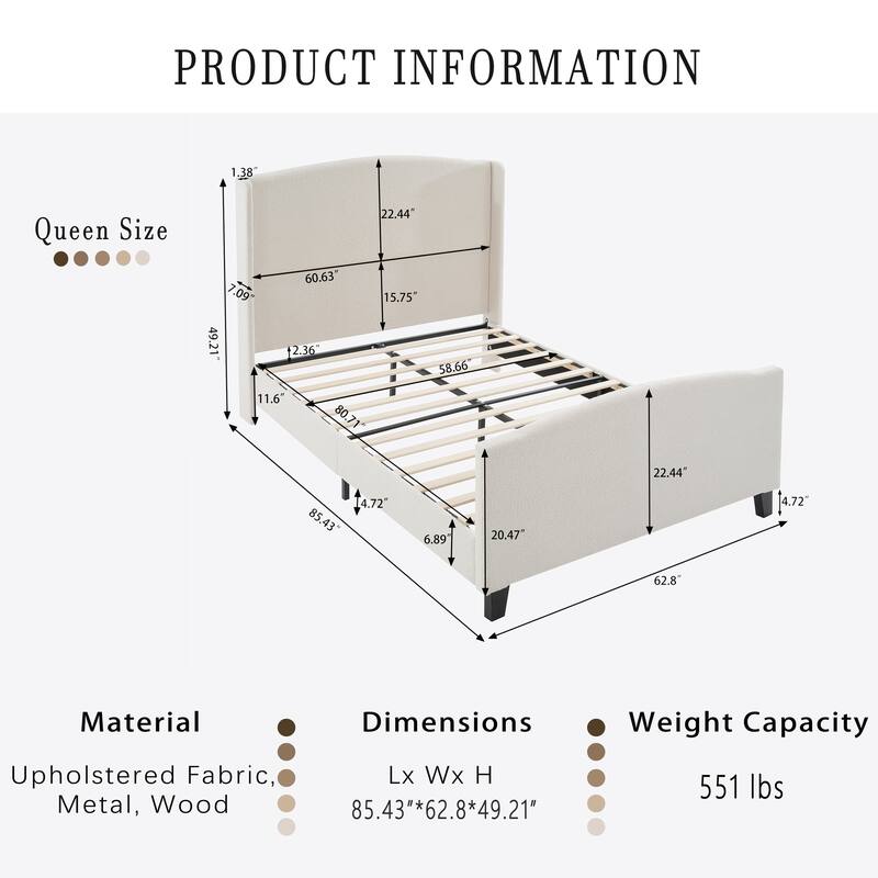 49.21"High Back Upholstered Headboard Teddy Velvet Bed Frame