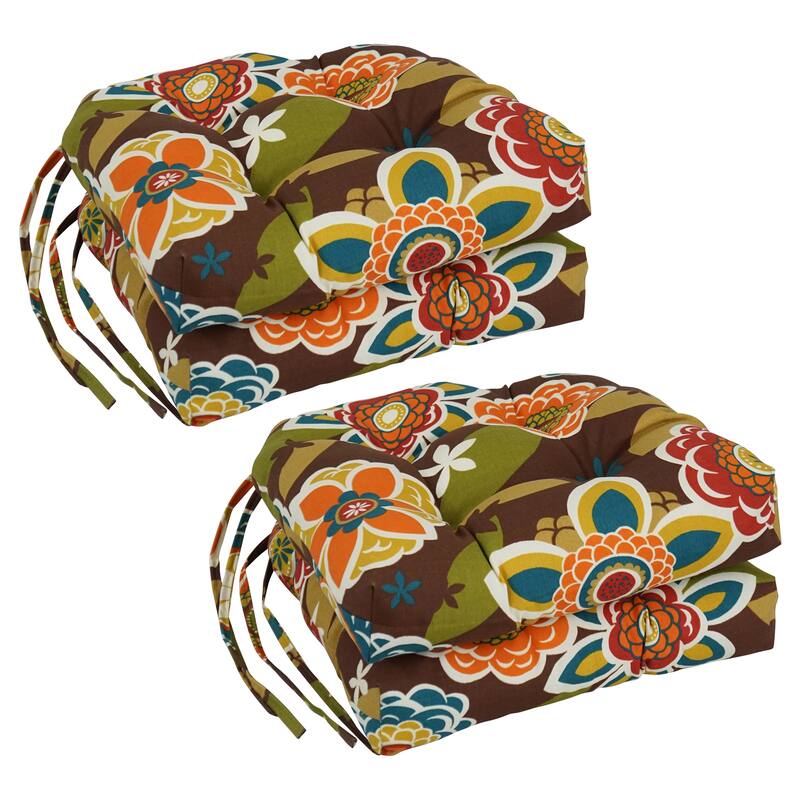 16-inch Rounded Back Tufted Indoor/ Outdoor Chair Cushions (Set of 4) - 16" - Annie Chocolate