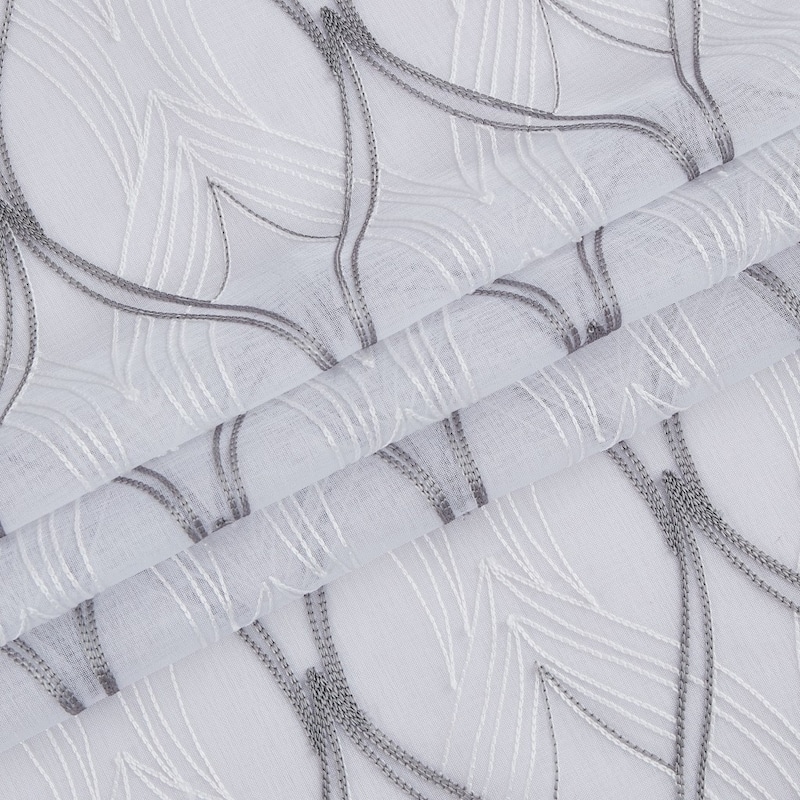 HomeRoots Set of Two 96" White Wave Embroidered Window Panels - 96" x 76"