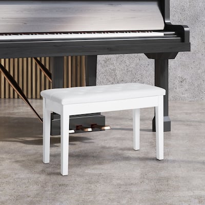 Wood Piano Bench with Faux Leather Tufted Seat and Storage - 30" L x 14.25" W x 19.75" H