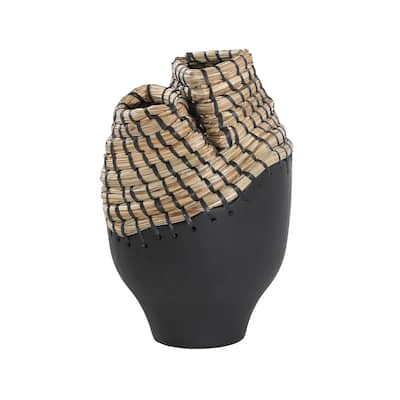 Fernwood Vase, Black with Natural Accents