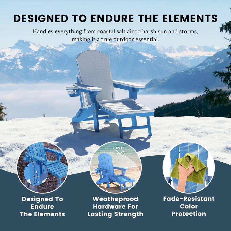 Laguna Outdoor 3-Piece Folding Adjustable Adirondack Chair with Hideaway Ottoman & Round Side Table