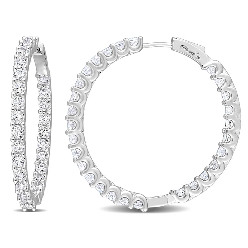 8 3/8 CT TGW Created White Sapphire Hoop Earrings Silver