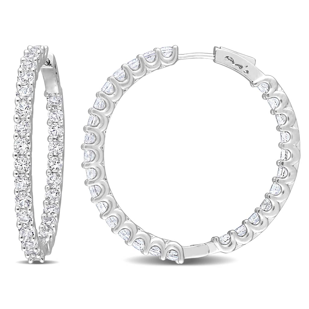 8 3/8 CT TGW Created White Sapphire Hoop Earrings Silver