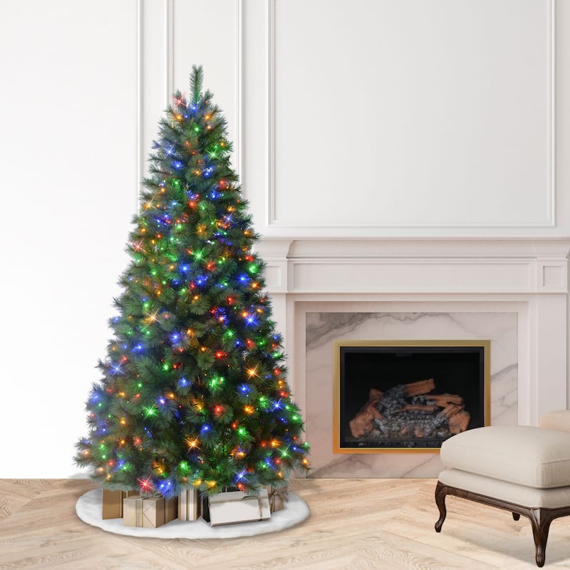 Puleo International 6.5' Pre-Lit Artificial Wyoming Pine Tree with Multi-Function LED Lights - 6.5 Foot
