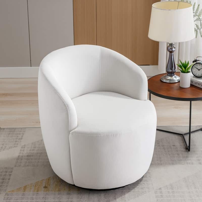 Velvet Fabric Swivel Accent Armchair Barrel Chair With Powder Coating Metal Ring