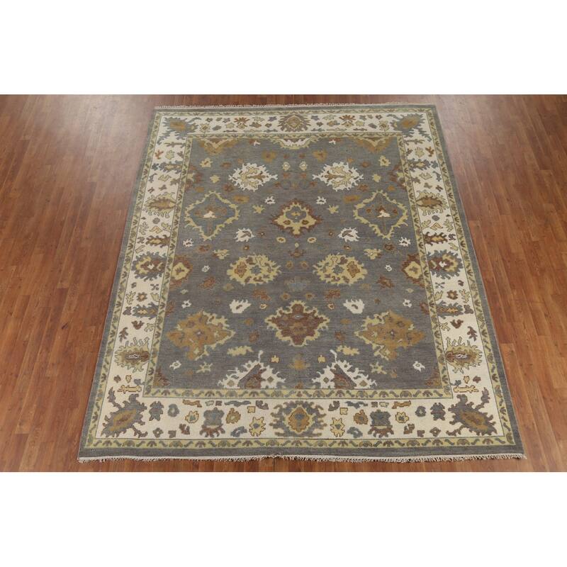 Gray Floral Oushak Indian Area Rug Handmade Wool Carpet - 8'3"x 9'9"