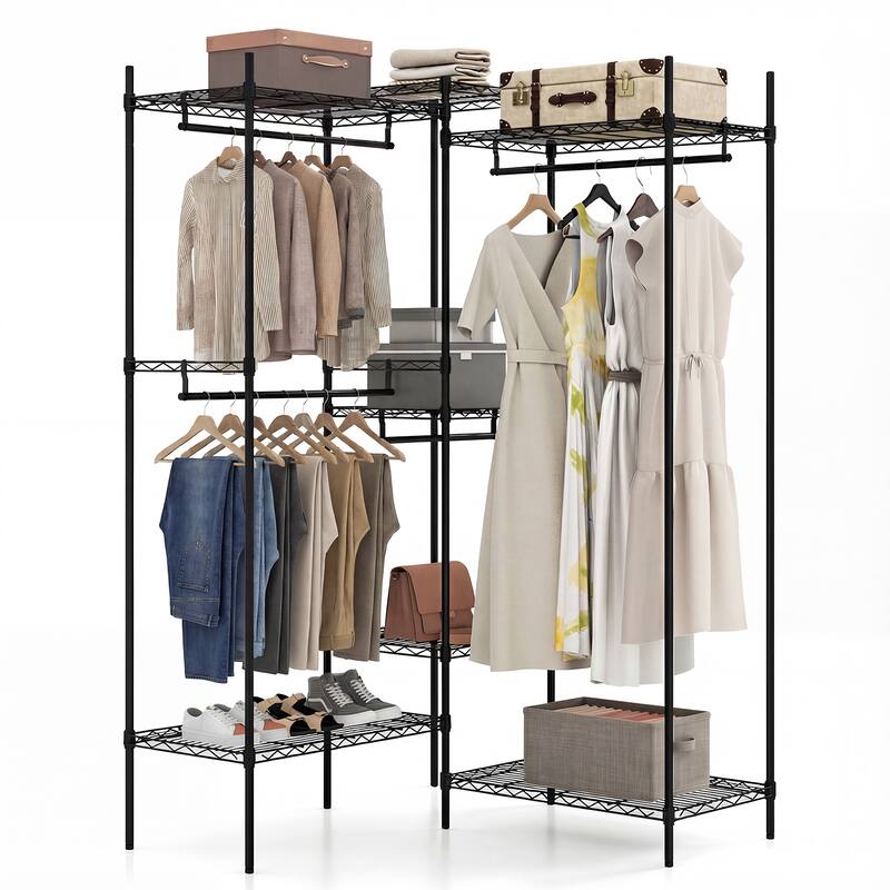 Gymax Portable Wardrobe Convertible Clothes Organizer w/ L-shape &