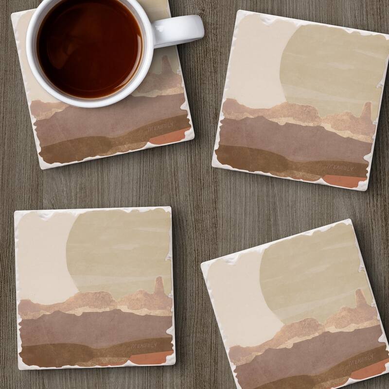 Mountain Sun 4-Pack Absorbent Stone Coasters with Protective Cork Backing 4" Square Made in The USA Easily Wipes Clean