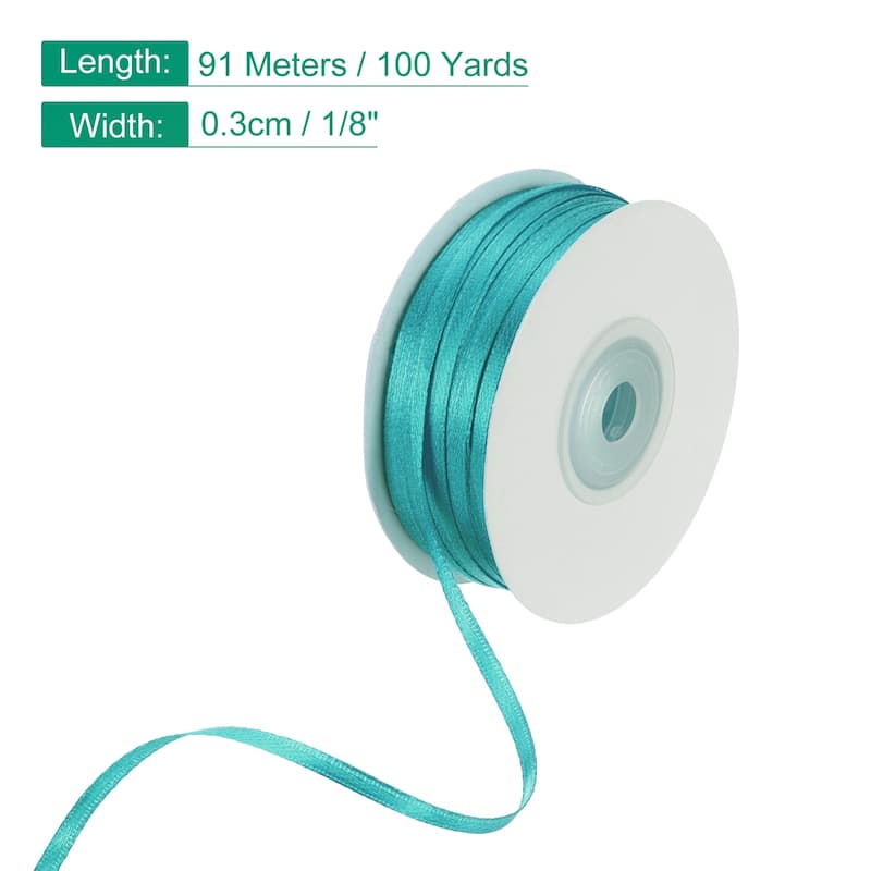 Satin Ribbon, 1/8 Inch x 100 Yards Double Face Satin Ribbon - 1/8 Inch - Peacock Blue