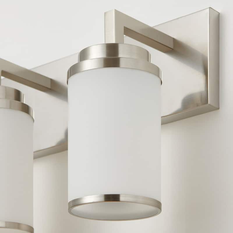 KAWOTI Frosted White Glasses Vanity Light with Metal Ring (Nickel)